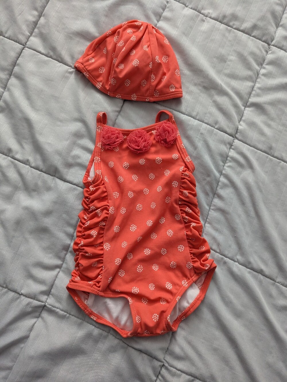 Gymboree Coral Rosette Infant Girls One-Piece Swimsuit with matching Swim Cap